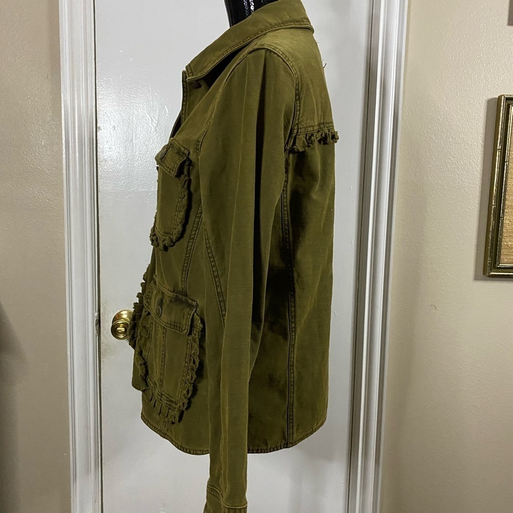 Anthropologie By Anthropologie Olive Green Military Jacket 3 Pockets Medium Fall - Picture 3 of 13